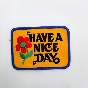 Have A Nice Day Flower Embroidered Patch Yellow Retro Groovy Iron Sew On Vtg 90s